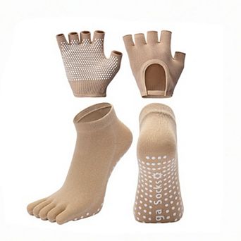 Yoga and Pilates Toe Sock and Fingerless Glove Set with Anti-Slip Grip and Breathable Stretch Fabric