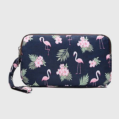 Women’s Floral Print Multi-Zip Nylon Wristlet Handbag