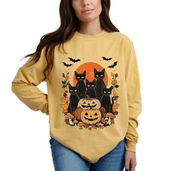Black Cats Pumpkin Vintage - Womens Garment Dyed Long Sleeve