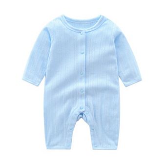 Baby Girls Baby Blue Pointelle Cotton Knit Romper