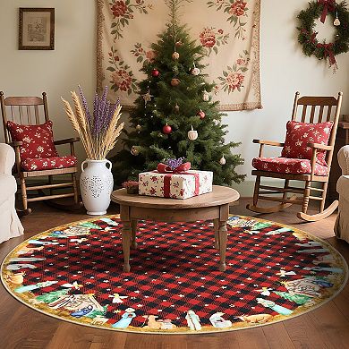 Christmas Buffalo Plaid Rug Machine Washable Rug with Rubber Backing Stain-Resistant Xmas Carpet