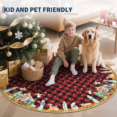 Christmas Buffalo Plaid Rug Machine Washable Rug with Rubber Backing Stain-Resistant Xmas Carpet