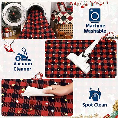 Christmas Buffalo Plaid Rug Machine Washable Rug with Rubber Backing Stain-Resistant Xmas Carpet
