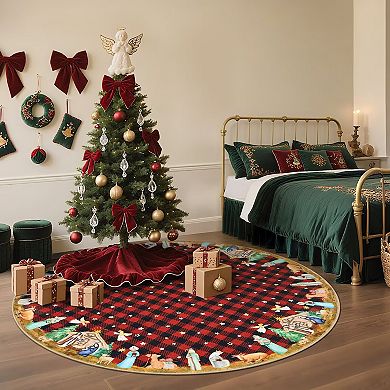 Christmas Buffalo Plaid Rug Machine Washable Rug with Rubber Backing Stain-Resistant Xmas Carpet