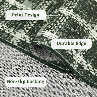 Machine Washable Rug with Non-Slip Backing Checked Stain-Resistant Low Pile Carpet