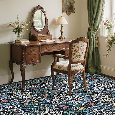 Floral Machine Washable Rug with Rubber Backing Stain-Resistant Low Pile Carpet