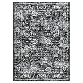 Machine Washable Rug with Non-Slip Backing Vintage Stain-Resistant Low Pile Carpet