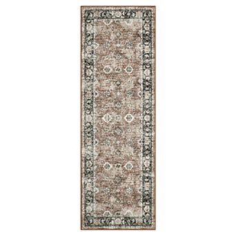Machine Washable Rug with Non-Slip Backing Vintage Stain-Resistant Low Pile Carpet