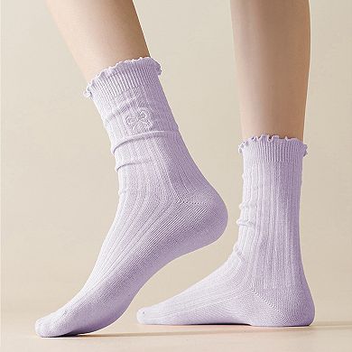 Women's Summer Ribbed Ankle Socks with Bow Embroidery Casual 5Pk