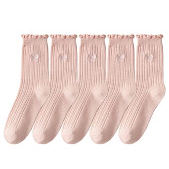Women's Summer Ribbed Ankle Socks with Bow Embroidery Casual 5 pk