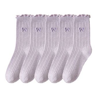 Women's Summer Ribbed Ankle Socks with Bow Embroidery Casual 5 pk