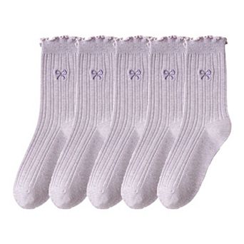 Women's Summer Ribbed Ankle Socks with Bow Embroidery Casual 5 pk