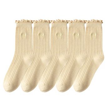 Women's Summer Ribbed Ankle Socks with Bow Embroidery Casual 5 pk