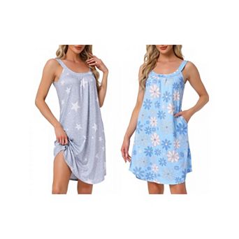 2 Packs Women's Nightgown Sleeveless Scoopneck Nightshirts Wide Strap Sleep Dress with Pockets