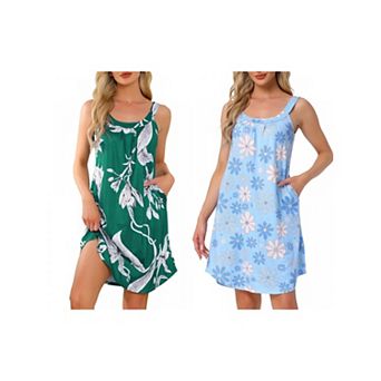 2 Packs Women's Nightgown Sleeveless Scoopneck Nightshirts Wide Strap Sleep Dress with Pockets