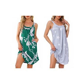 2 Packs Women's Nightgown Sleeveless Scoopneck Nightshirts Wide Strap Sleep Dress with Pockets