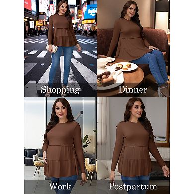 Women's Nursing Top Pleated Long Sleeve Tunic Postpartum Breastfeeding Shirt Pregnancy Clothes