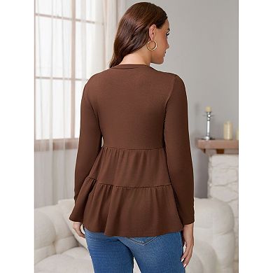 Women's Nursing Top Pleated Long Sleeve Tunic Postpartum Breastfeeding Shirt Pregnancy Clothes