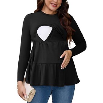 Women's Nursing Top Pleated Long Sleeve Tunic Postpartum Breastfeeding Shirt Pregnancy Clothes
