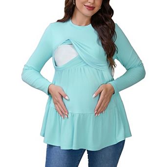Women's Nursing Top Pleated Long Sleeve Tunic Postpartum Breastfeeding Shirt Pregnancy Clothes