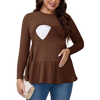 Women's Nursing Top Pleated Long Sleeve Tunic Postpartum Breastfeeding Shirt Pregnancy Clothes