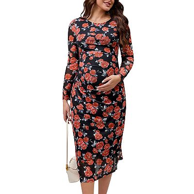 knee length dresses for ladies Floral Print Mesh Maxi Dress with Ruched Drop Waist and Open Back main image 1