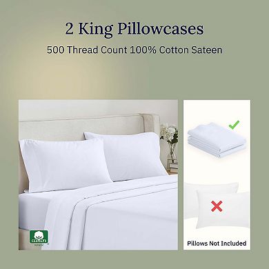 California Design Den Cooling Pillowcases Set of 2 - 500 Thread Count, Soft 100% Cotton Sateen