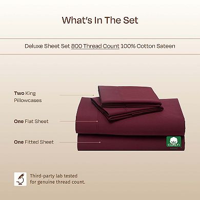 California Design Den Luxury 800 Thread Count Deep Pocket Sheet Set - 100% Cotton, Durable Sateen