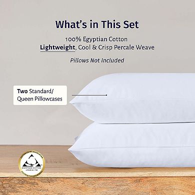 California Design Den Certified Luxury 100% Egyptian Cotton Percale Pillowcases Set of 2