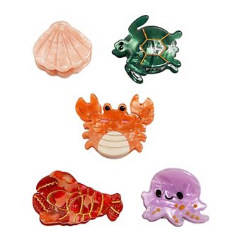 Emberly 5 pk Turtle, Lobster, Crab, Jellyfish Mini Claw Clips