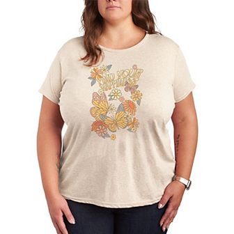 Plus Size Find Your Happiness Butterfly & Floral Graphic Tee
