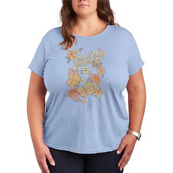 Plus Size Find Your Happiness Butterfly & Floral Graphic Tee
