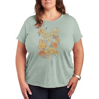 Plus Size Find Your Happiness Butterfly & Floral Graphic Tee
