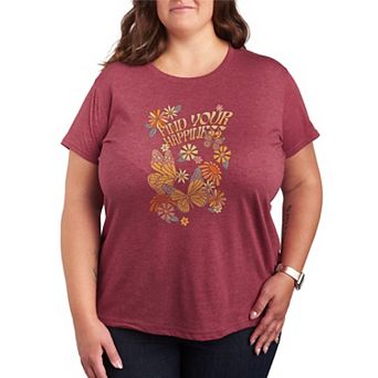 Plus Size Find Your Happiness Butterfly & Floral Graphic Tee