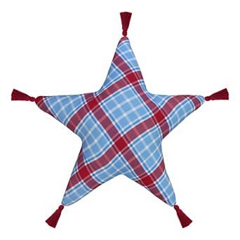 Americana Plaid Star Tassel Throw Pillow