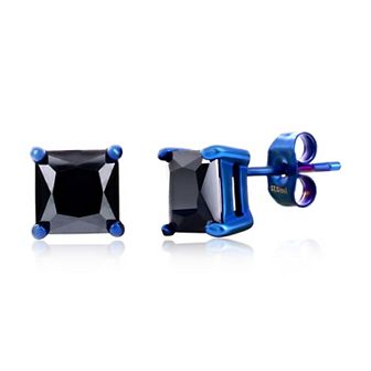 Men's Metallo Stainless Steel Cubic Zirconia Square Stud Earrings