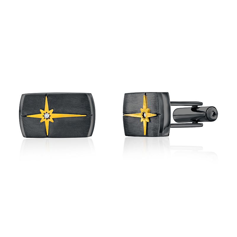 Men's Metallo Silver & Gold Cubic Zirconia North Star Cuff Links, Black Two Tone