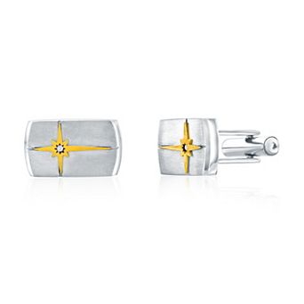 Men's Metallo Silver & Gold Cubic Zirconia North Star Cuff Links