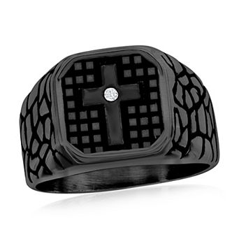 Men's Metallo Stainless Steel Cross Pebbled Ring