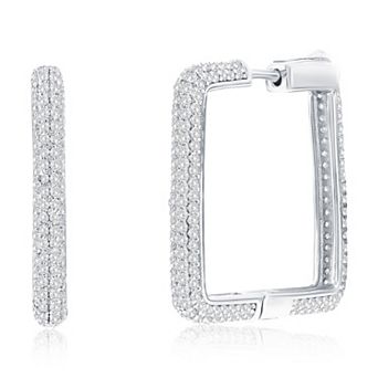 Argento Bella Pave Cubic Zirconia Square Hoop Earrings