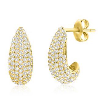 Argento Bella Sterling Silver Cubic Zirconia Pave Huggie Hoop Earrings