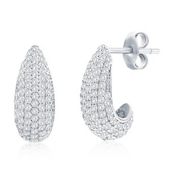 Argento Bella Sterling Silver Cubic Zirconia Pave Huggie Hoop Earrings