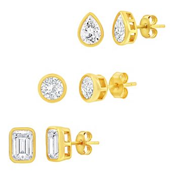 Argento Bella Sterling Silver 3-Pair Stud Earring Set
