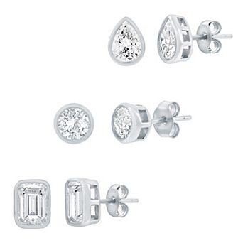 Argento Bella Sterling Silver 3-Pair Stud Earring Set