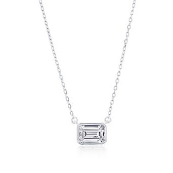 Argento Bella Rectangle-Cut Cubic Zirconia Birthstone Pendant Necklace