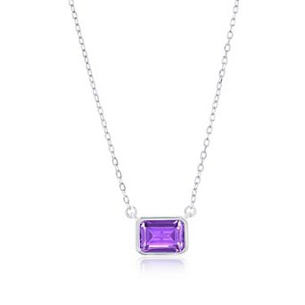 Argento Bella Rectangle-Cut Cubic Zirconia Birthstone Pendant Necklace