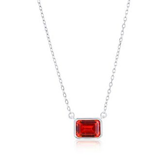 Argento Bella Rectangle-Cut Cubic Zirconia Birthstone Pendant Necklace