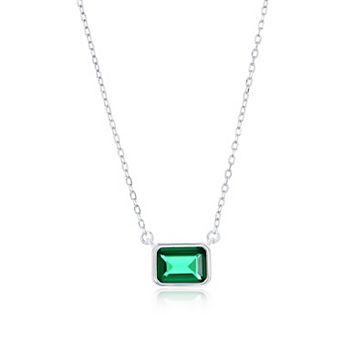 Argento Bella Rectangle-Cut Cubic Zirconia Birthstone Pendant Necklace