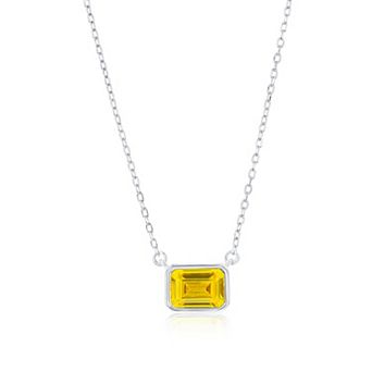 Argento Bella Rectangle-Cut Cubic Zirconia Birthstone Pendant Necklace