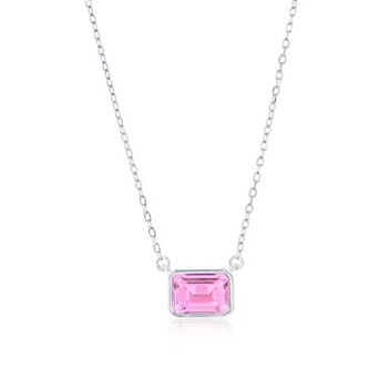 Argento Bella Rectangle-Cut Cubic Zirconia Birthstone Pendant Necklace